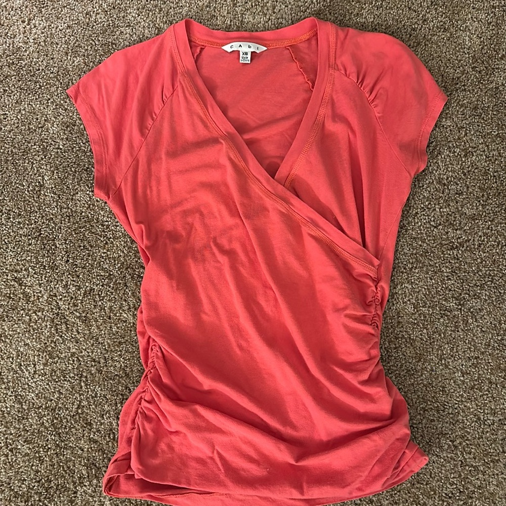 CABI Cap sleeve wrapped look ruched top